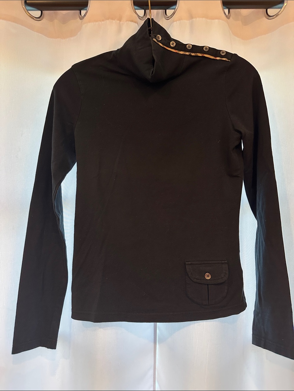 Burberry Black Long-Sleeve Hooded Top with Button-Trim Hood